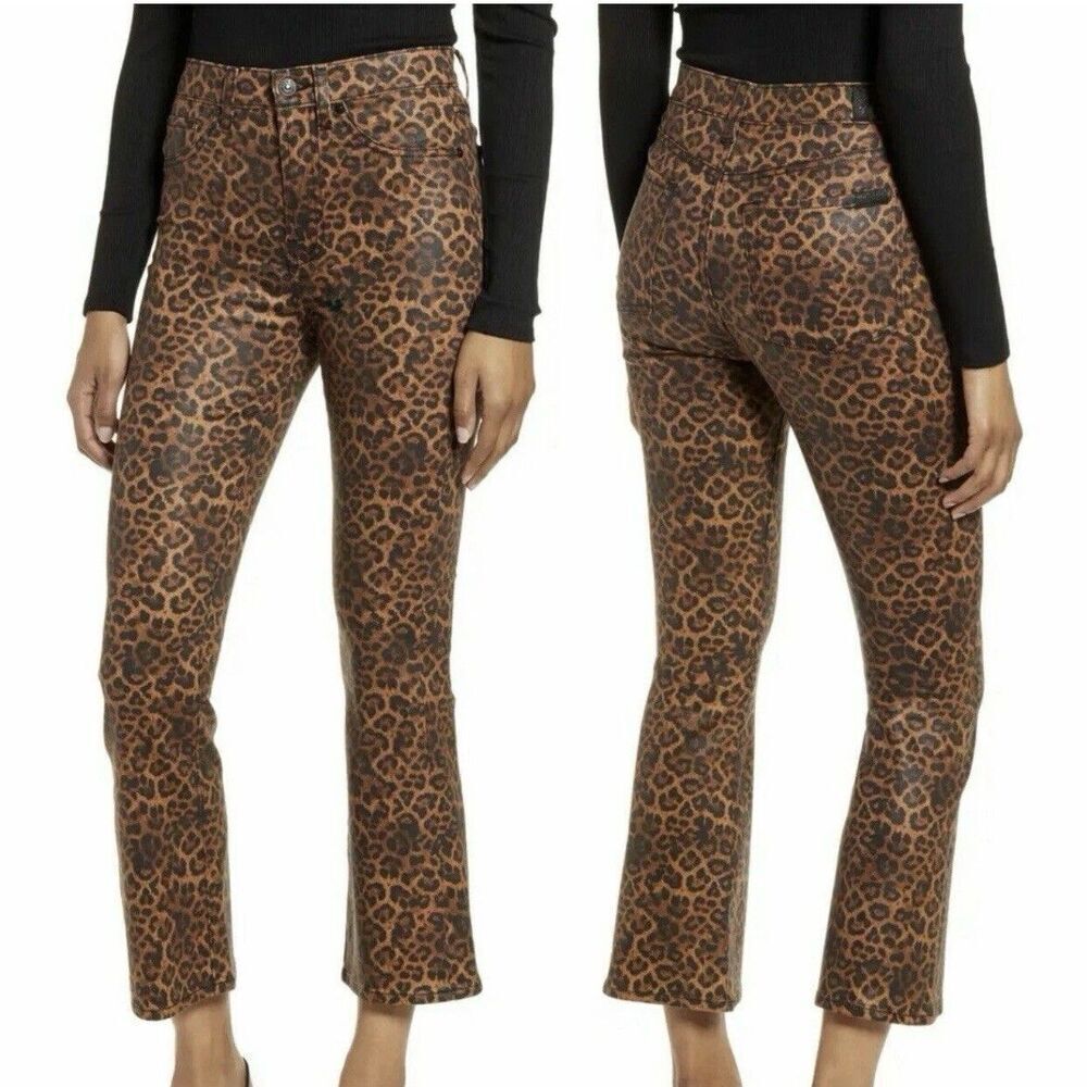 7 For All Mankind Women Jeans Size 26 High Waist Slim Kick Flare Ankle Leopard